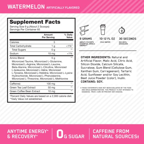 Optimum Nutrition Amino Energy - Pre Workout with Green Tea, BCAA, Amino Acids, Keto Friendly, Green Coffee Extract, Energ...