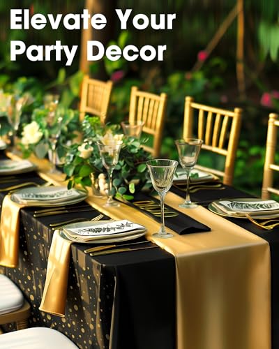 Niuara New Year Table Cloth for Rectangle Table and Table Runner Set - 3+3 Pack, Plastic Table Cloth Disposable, Black and...