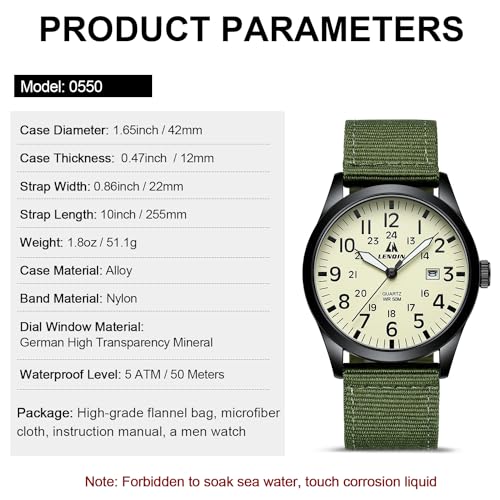 LN LENQIN Mens Watches Unisex Military Sport Nylon Strap Stylish Luminous Fashion Analog Quartz Watch for Men Waterproof A...