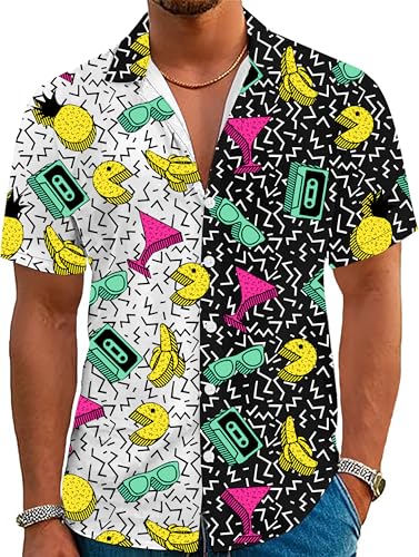 YZMI 80s 90s Outfit for Men Short Sleeve Button Down Hawaiian Shirt Funny Vintage Retro Beach Shirts
