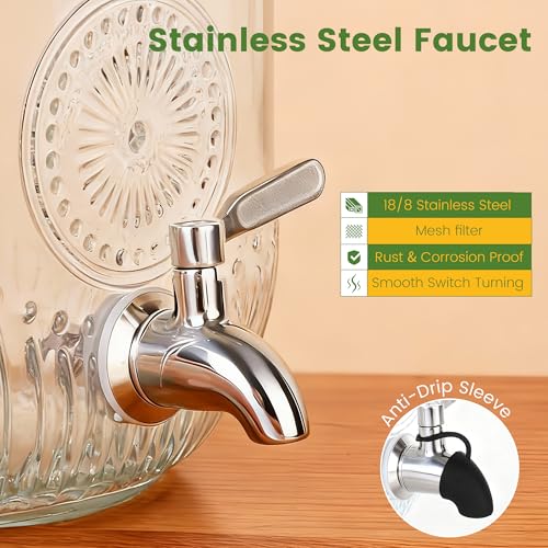 Bandesun 1 Gallon Glass Drink Dispensers For Parties, Leakproof/Crack-resistant Beverage Dispenser with Silicone Protectiv...