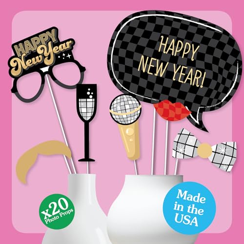 Big Dot of Happiness Disco Ball 2026 New Year Photo Booth Props, NYE Party Photo Props Kit, 2026 New Years Glasses, New Ye...