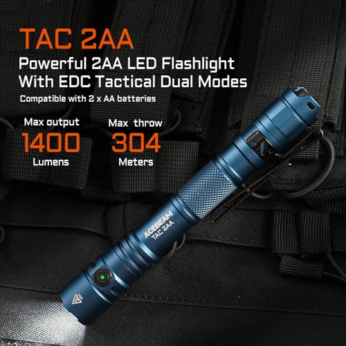 ACEBEAM TAC 2AA EDC Tactical Dual Modes Flashlight Rechargeable, 1400 High Lumens Flashlight, Dual Switch Pocket LED Flash...