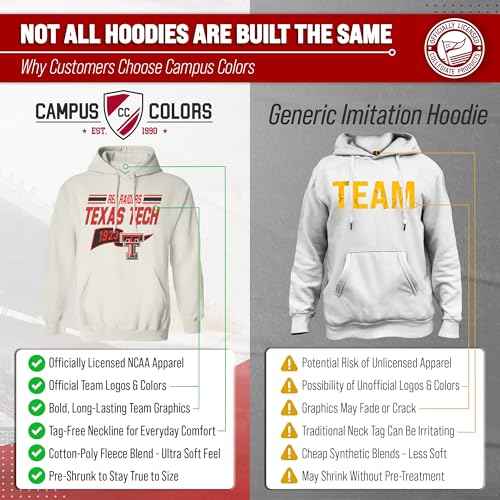 Campus Colors NCAA Adult Unisex Varsity Club Pennant Hooded Fleece Sweatshirt, Cozy Cotton Poly Blend, Classic Design