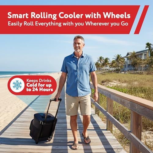 Ultra Compact Cooler Smart Cart with Wheels - Collapsible Insulated Cooler Bag - Foldable Travel Cooler 36 Cans - Leak Pro...