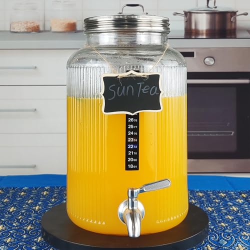 Mapeoes 1.5 Gallon Glass Drink Dispenser with Spigot, Large Glass Juice Beverage Water Jar for Party and Summer Fridge, Wi...