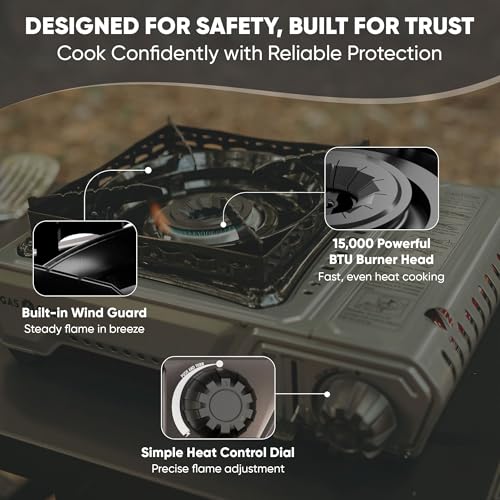 GasOne 15,000 BTU Portable Butane Camping Stove with Case: Automatic Ignition, Precise Heat Control - Camping & Tailgating...
