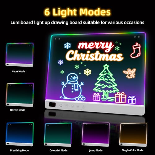 Lumiboard Led Drawing Board with 13 Light Effects, 16" Rechargeable Glow Doodle LED Note Board with Colors, Neon Light Up ...