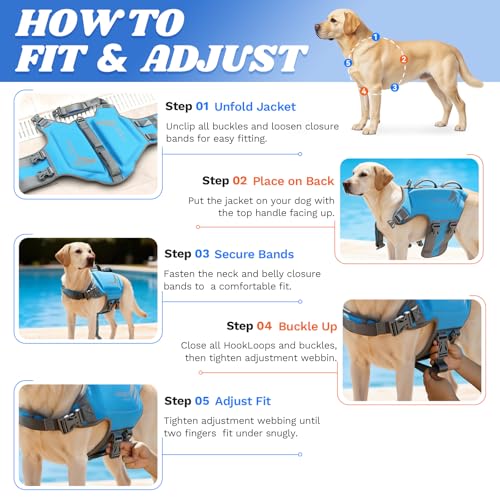 VIVAGLORY High Buoyancy Dog Life Vest, Swimming Vest with Handle, Dog Life Jacket for Swimming & Boating, Buoyancy for Pup...