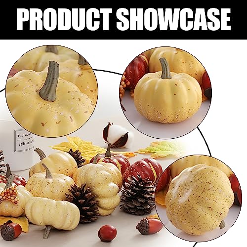 Artgar Pumpkin Decor Set, 23 PCS Fall Harvest Decorations Including Mini Pumpkins, Acorns, Pinecones, Berries, Maple Leave...