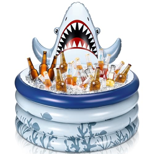 Bencailor Shark Party Decorations Summer Birthday Inflatable Cooler Blow Up Drink Cooler Reusable Floating Ice Chest Summe...