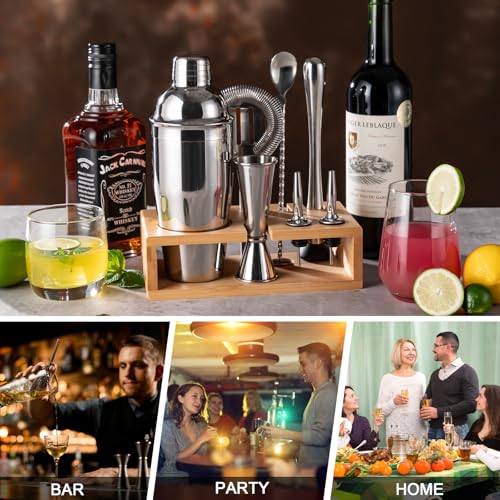 BRIOUT Cocktail Shaker Set, 8-Piece Bartender Kit Include Stand Martini Shaker Jigger Strainer Muddler Mixer Spoon Pour, H...