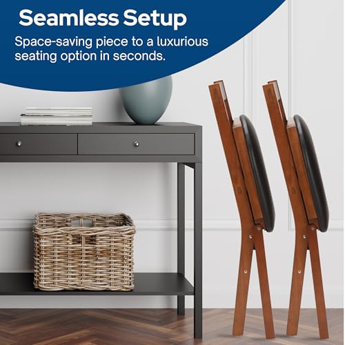 MECO Stakmore True Mission Wooden Folding Chairs with Padded Seats, Set of 2 - No Assembly Foldable Dining Chairs, Steel F...