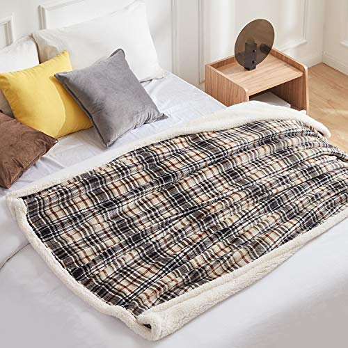 Touchat Sherpa Plaid Throw Blanket, 60" X 70"Fuzzy Fluffy Cozy Soft Blanket, Fleece Flannel Plush Twin Size Microfiber Bla...