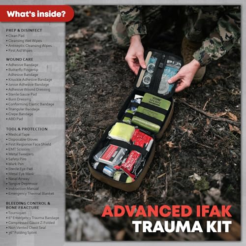 144 Pcs Advanced Trauma First Aid Kit - Emergency Camping Gear with Tourniquet, Compression Bandage, 36" Splint | Portable...