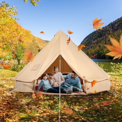Happybuy Canvas Bell Tent - 4 Seasons Breathable 100% Cotton Canvas Yurt - w/Stove Jack, Luxury Glamping Tent Waterproof f...