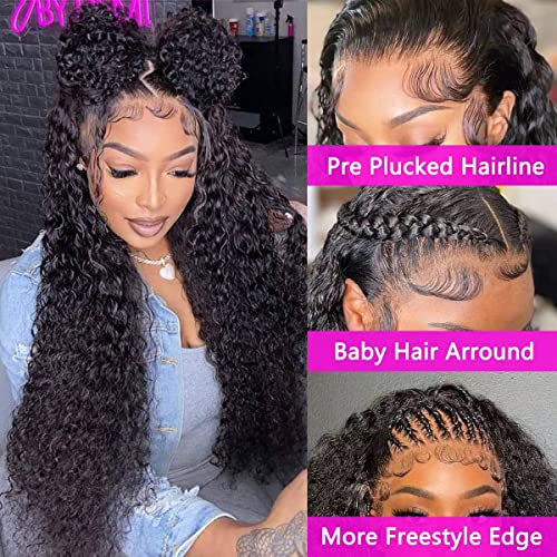 13x4 Deep Curly Lace Front Wigs Human Hair Wet and Wavy Water Wave Human Hair Wigs (13x4 deep wave lace closure wigs, 22 Inch)