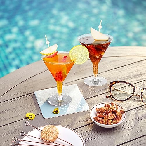 KesaPlan 50 Pack Plastic Martini Glasses Disposable Cocktail Glasses 6.5 oz with Cocktail sticks, Ice Cream Dessert Cups f...