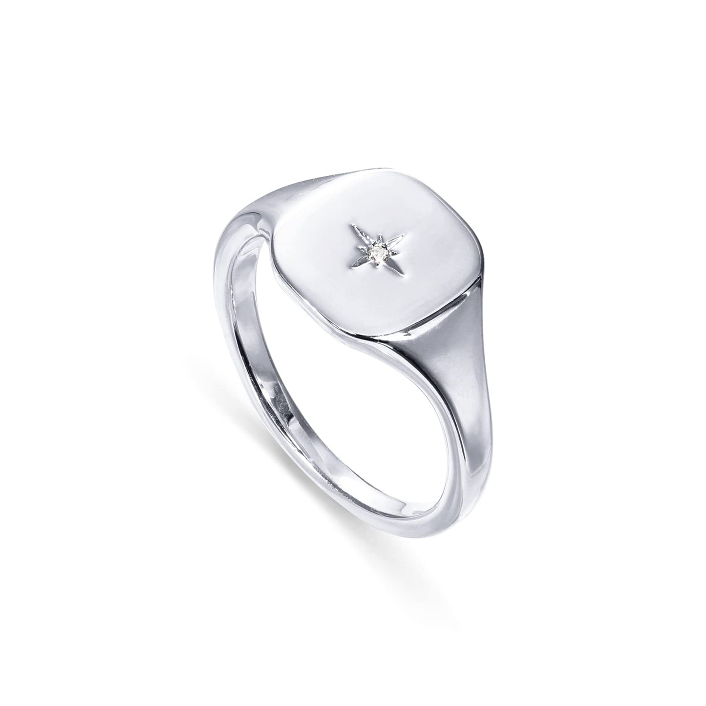 PAVOI 14K Gold Plated Signet Ring for Women | Bold Stackable Ring (White Gold, 9)