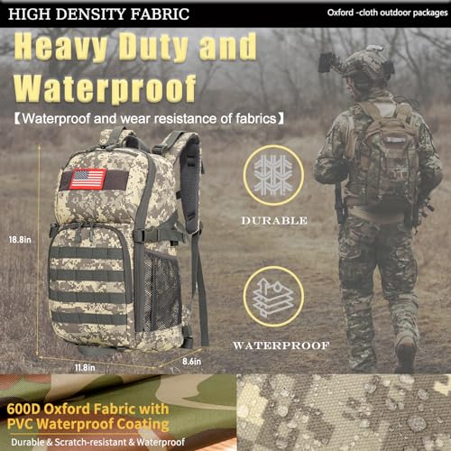 outdoor plus Camo Backpack,Military Boys Backpacks for School,Army Bookbag with USB Charging Port Waterproof,30l ACU Digital
