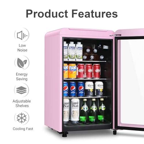 HAILANG Retro Beverage Refrigerator Cooler, 3.2 Cu.ft Mini Fridge with Glass Door for Soda Beer Wine, Beverage Cooler Pref...