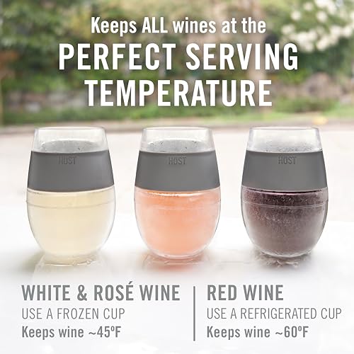 Host Wine Freeze Cup Set of 2 - Plastic Double Wall Insulated Wine Cooling Freezable Drink Glasses with Freezing Gel, Wine...