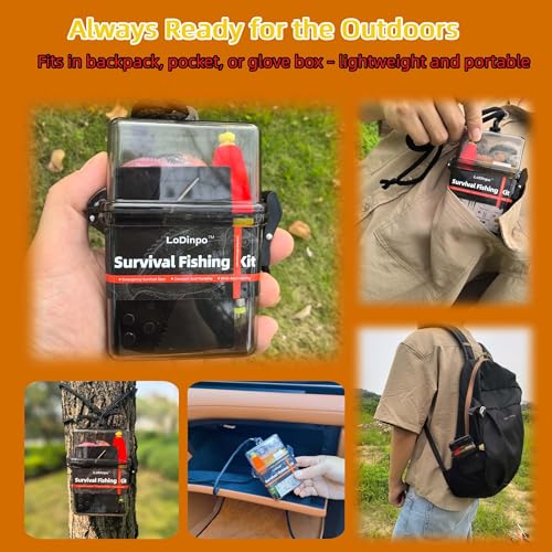 LoDinpo Mini Survival Fishing Kit Small Emergency Fishing Gear Box Pocket Fishing Tackle Travel Fishing Shoebox Surf Survi...