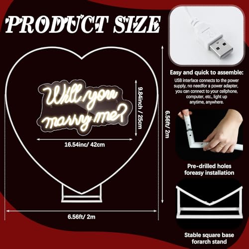 Breling 6.6ft Large Metal Heart Arch Stand and Will You Marry Me LED Neon Light Sign Backdrop for Outdoor Proposal Wedding...