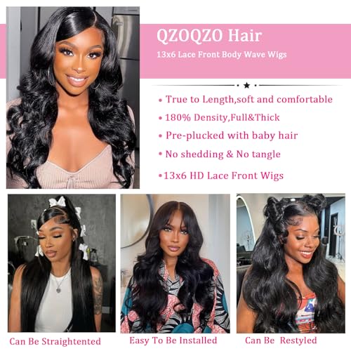 13x6 Lace Front Wigs Human Hair Pre Plucked 180 Density Body Wave HD Lace Front Wigs Natural Color Glueless Hair wig for Women 28 Inch
