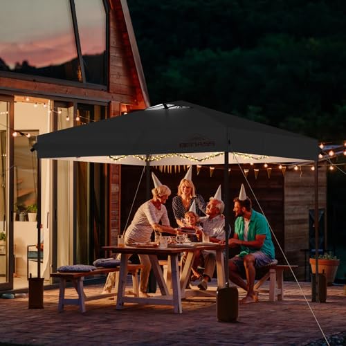 Benass 8x8 Pop Up Canopy, Easy Up Canopy Tent, Heavy Duty Tents for Parties, One Person Set Up Event Tent, Black
