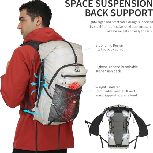 IX INOXTO Hiking Backpack for Men and Women, 30L Waterproof Camping Backpack with 3L Water Bladder and Rain Cover (Light g...