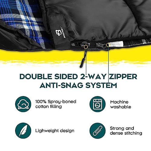Bessport Sleeping Bag Winter | Flannel Lined 18℉ - 32℉ Extreme 3-4 Season Warm & Cool Weather Adult Sleeping Bags Large | ...
