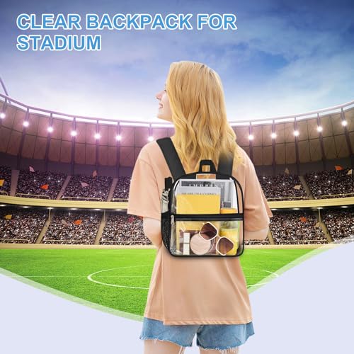 Busiuw Clear Backpack for Stadium Events - 12x12x6, Mini Small Clear Bag Sports Fan Backpacks with Front Pocket for Concer...
