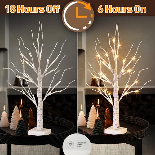 EAMBRITE Lighted Birch Tree Christmas Decorations for Home, White Birch Tree with Lights, 24 LED Lighted Mini Money Tree T...