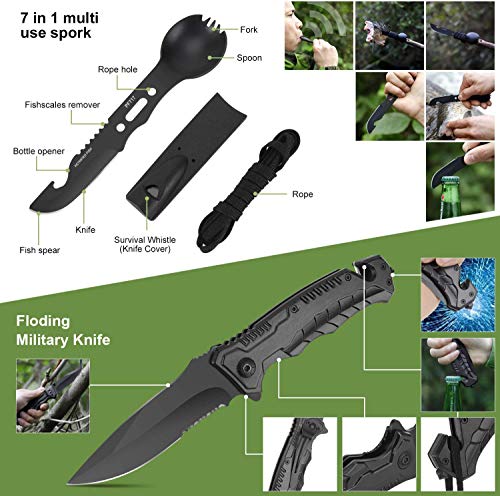 Gifts for Men Christmas Emergency Survival Kit, 22 in 1 Professional Survival Gear Equipment Tools First Aid Supplies for ...