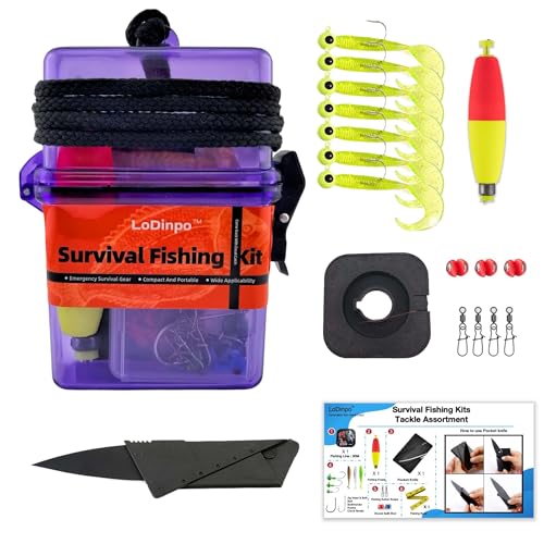 LoDinpo Mini Survival Fishing Kit Small Emergency Fishing Gear Box Pocket Fishing Tackle Travel Fishing Shoebox Surf Survi...