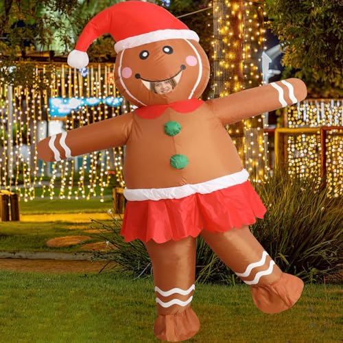 OVIFM Christmas Inflatable Costume Adult,Gingerbread Man Costume,Blow Up Xmas Character Costumes for Women Men Cosplay Party