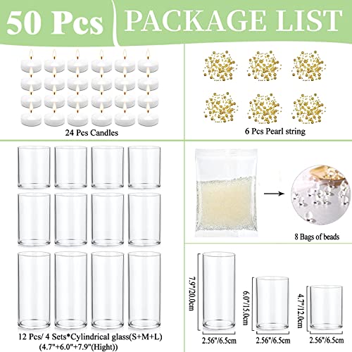 UDU 12 Set Glass Vases for Centerpieces with 24 White Floating Candles 80000 Vase Filler 6 Pearl String Party Event Home W...