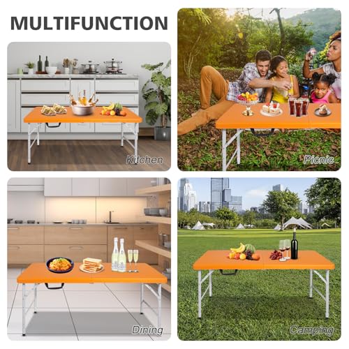 LSKSSNG Portable 4Ft Folding Table, Heavy Duty Plastic Fold-in-Half Utility Foldable Table Small, Adjustable Height Plasti...
