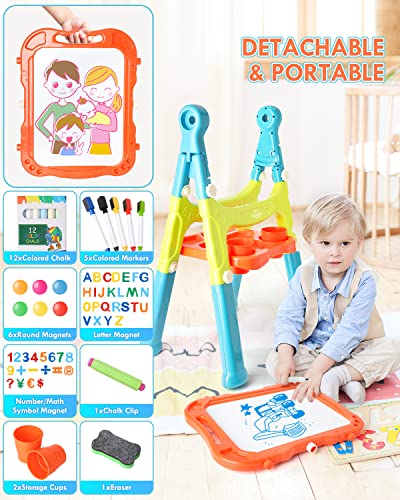 Lehoo Castle Easel for Kids, 4 in 1 Double Sided Kids Art Easel with Magnetic White Board & Chalk Board, Adjustable Standi...