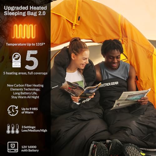 Antarctica Gear Heated Sleeping Bag, 5pcs Heating Areas Sleeping Bags with 16000mAh 12V Battery Pack, 3 Adjustable Heating...