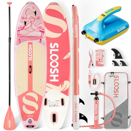 SLOOSH Inflatable SUP & Electric Pump Bundle – 10'6" Paddle Board with Premium Accessories, Non-Slip EVA Deck, 20 PSI Dua...