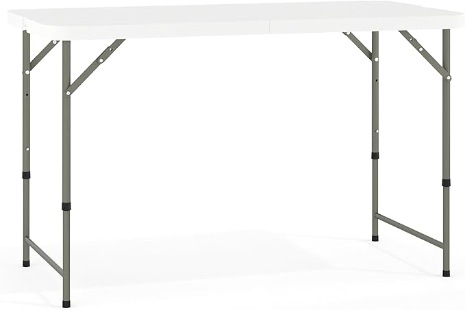 Flash Furniture 4' Rectangular Plastic Folding Event Table with Adjustable Legs and Carrying Handle, Bi-Fold Portable Banq...