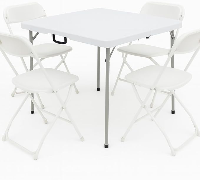 BTEXPERT 5 Piece Folding Card Table Portable and Chair Set, 34" Square Foldable Table 4 Adult Chairs for Board Games Party...