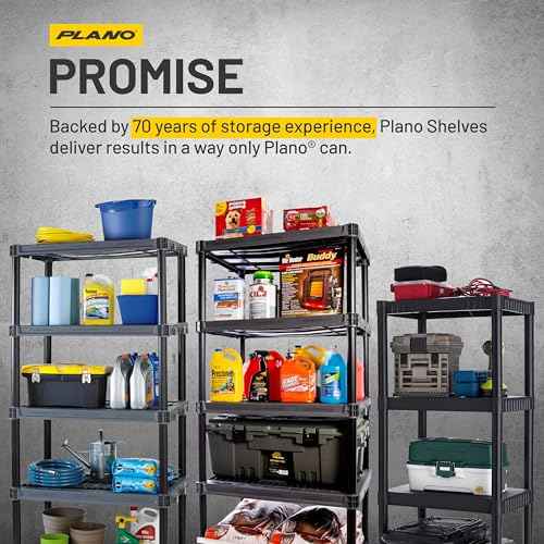 Plano 4-Shelf Plastic Storage Shelves, 48¡± x 23¡± x 14¡±, 200lb Capacity, Pantry, Office, Closet and Garage Shelves, Easy to Assemble, Durable Plastic Shelving Unit