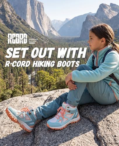 R CORD Kids Hiking Boots Waterproof Durable TPR Ankle Support Boots Breathable Trekking Shoes Non-Slip Outdoor Sneakers fo...