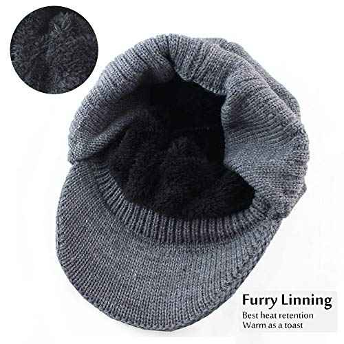 Winter Beanie w/Visor & Earflaps for Men Outdoor Fleece Hat Scarf Set