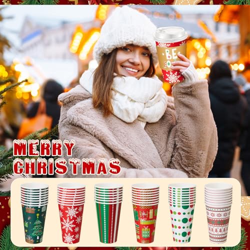 Sunnychicc 120 Sets Christmas Coffee Cups with Lids and Sleeves Stirrers Christmas Disposable Hot chocolate Cocoa Paper Cu...