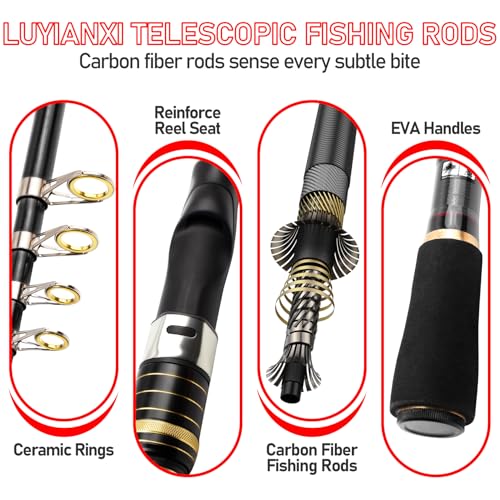 Telescopic Fishing Rod Combo - 2PCS 6.9 7.89FT Collapsible Carbon Fiber Pole Set, Spinning Reel Lures Lines Kits with Carr...