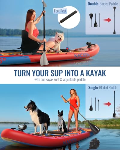 Inflatable Stand Up Paddle Board 12' with Kayak Seat & Dual Paddles – Premium SUP Board for Adults & Families Includes Kay...
